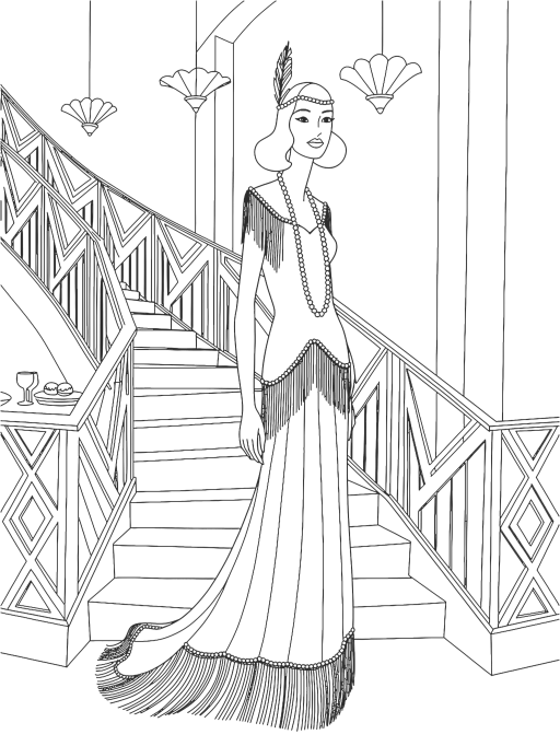 Fashion Diva line-art scene: couture, runways and city chic